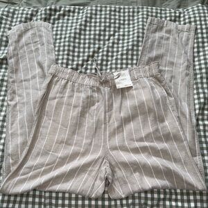 F&F Linen-Blend Beige with White Pinstripe Drawstring Pants